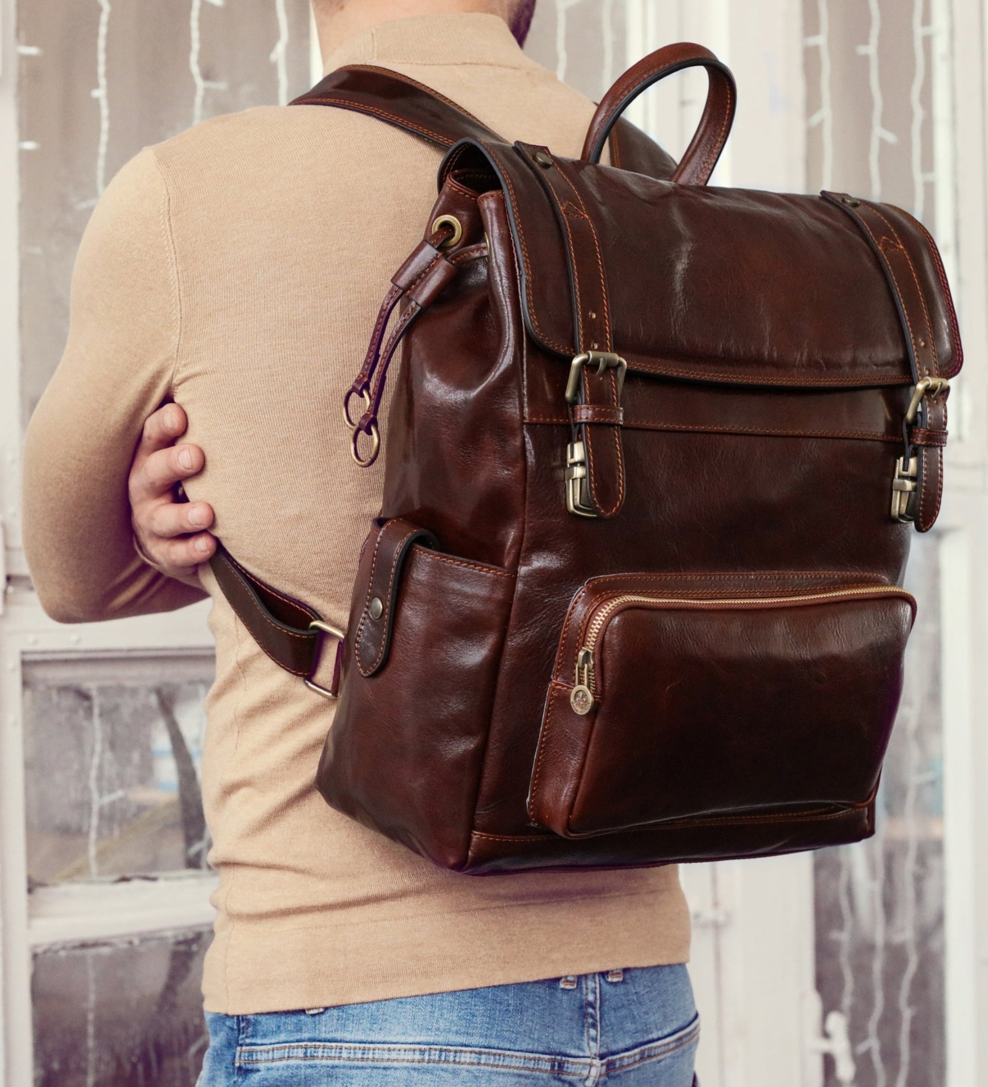 Sac à dos ordinateur effet cuir vintage pour homme-2