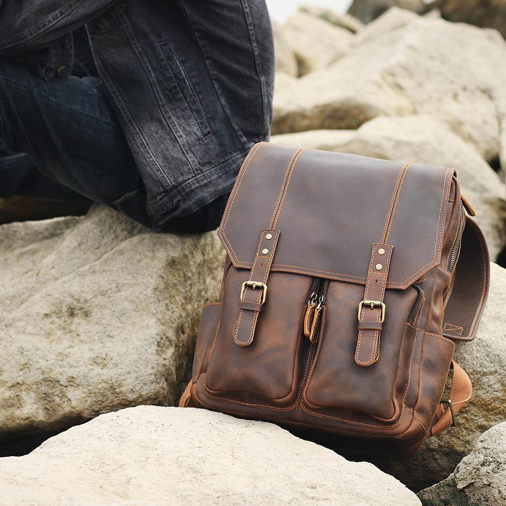 Sac à dos randonnée effet cuir marron-36