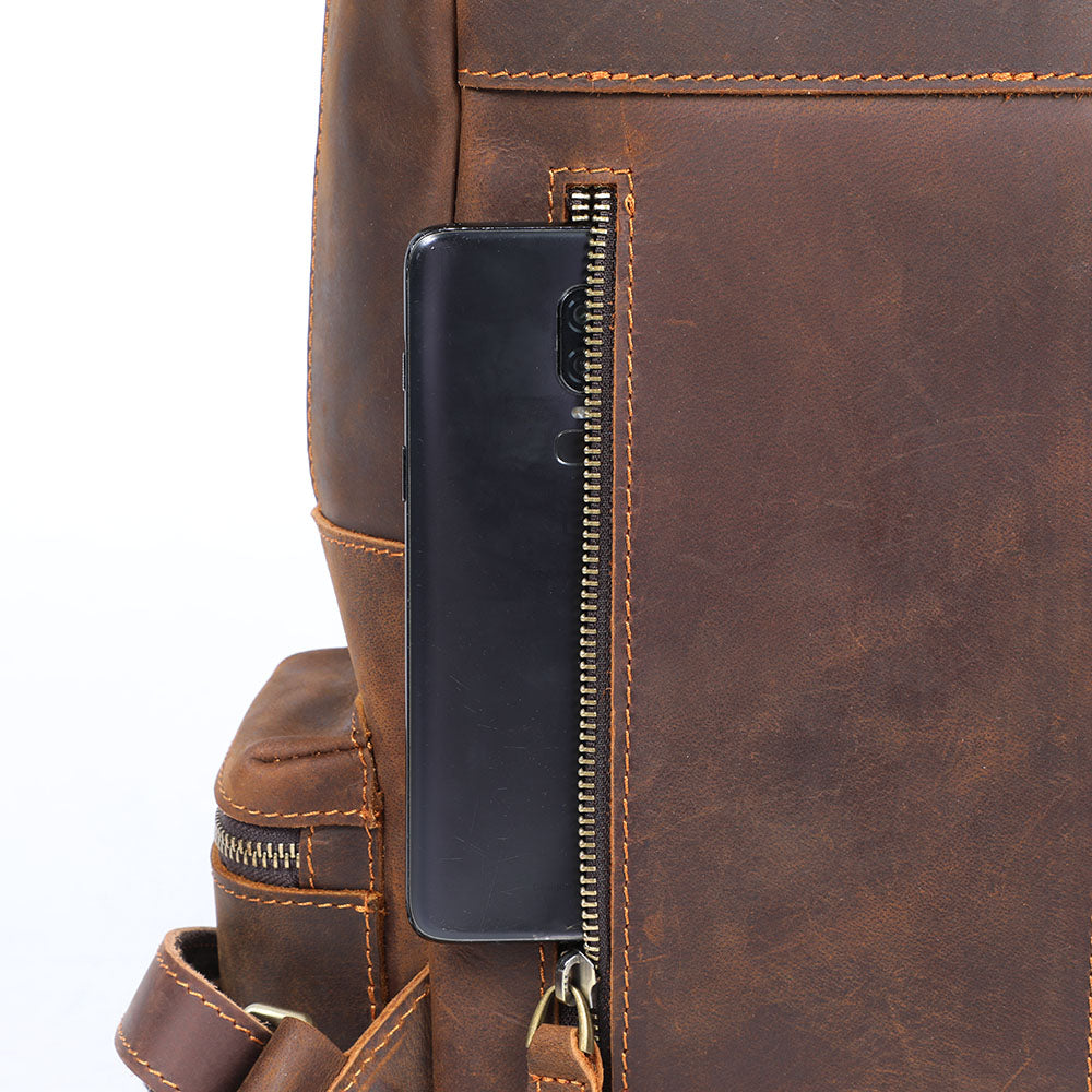 Sac à dos souple effet cuir café pour femme-10