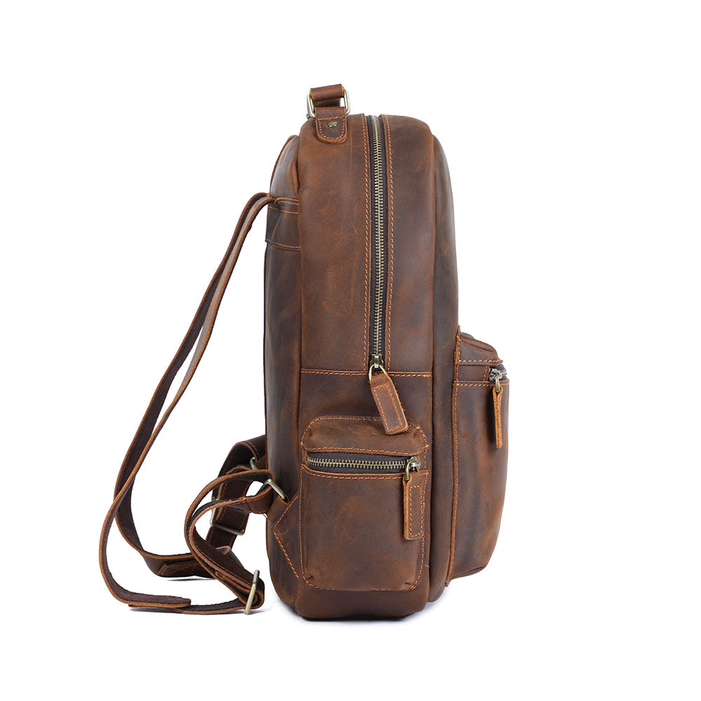 Sac à dos souple effet cuir café pour femme-3