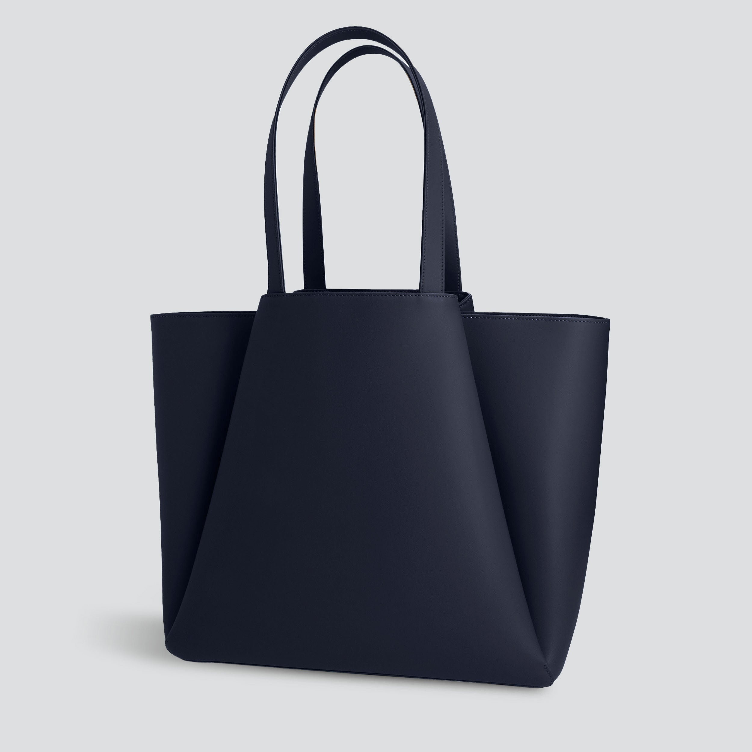 Sac cabas ordinateur effet cuir bleu nuit pour femme-3