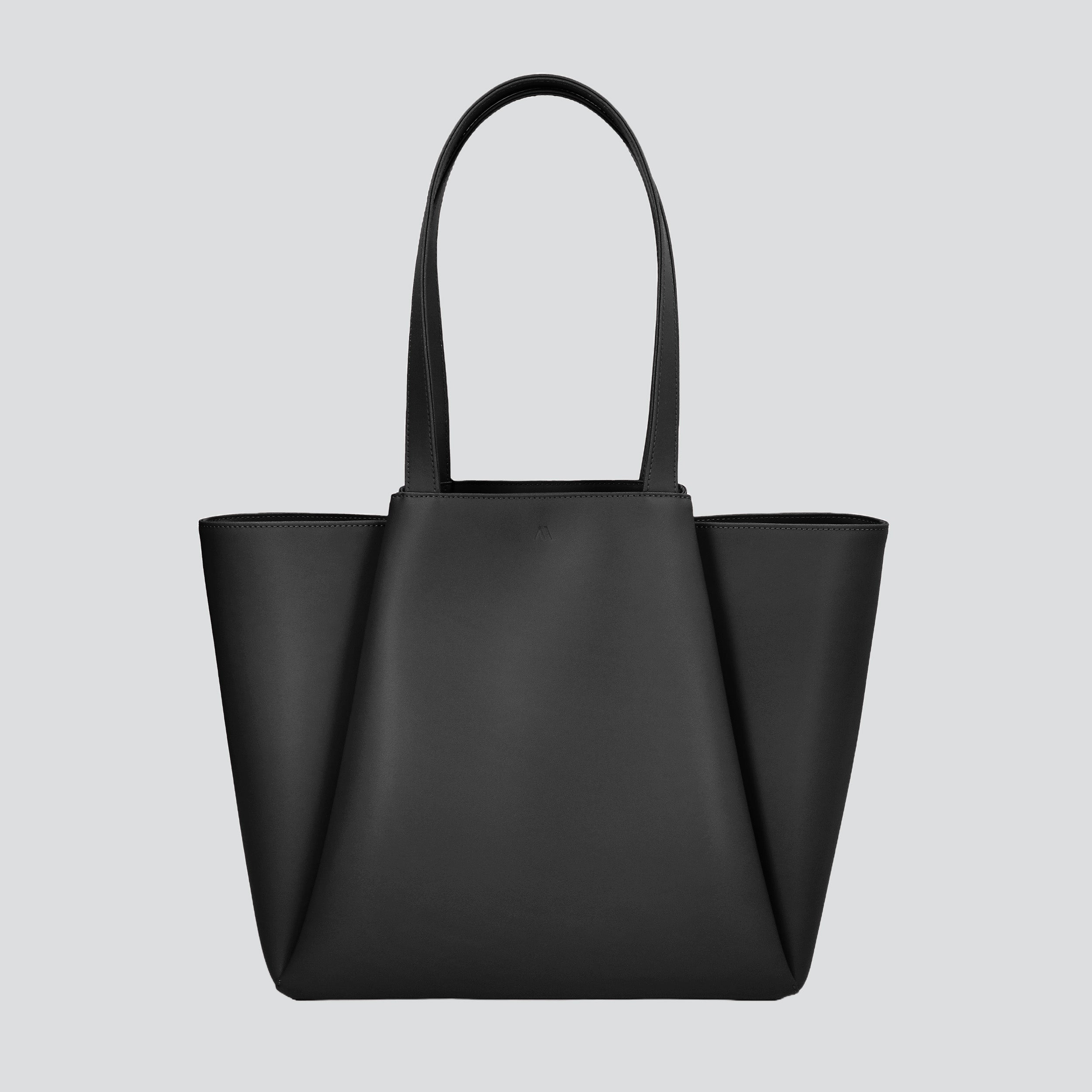Sac cabas ordinateur effet cuir noir pour femme-1