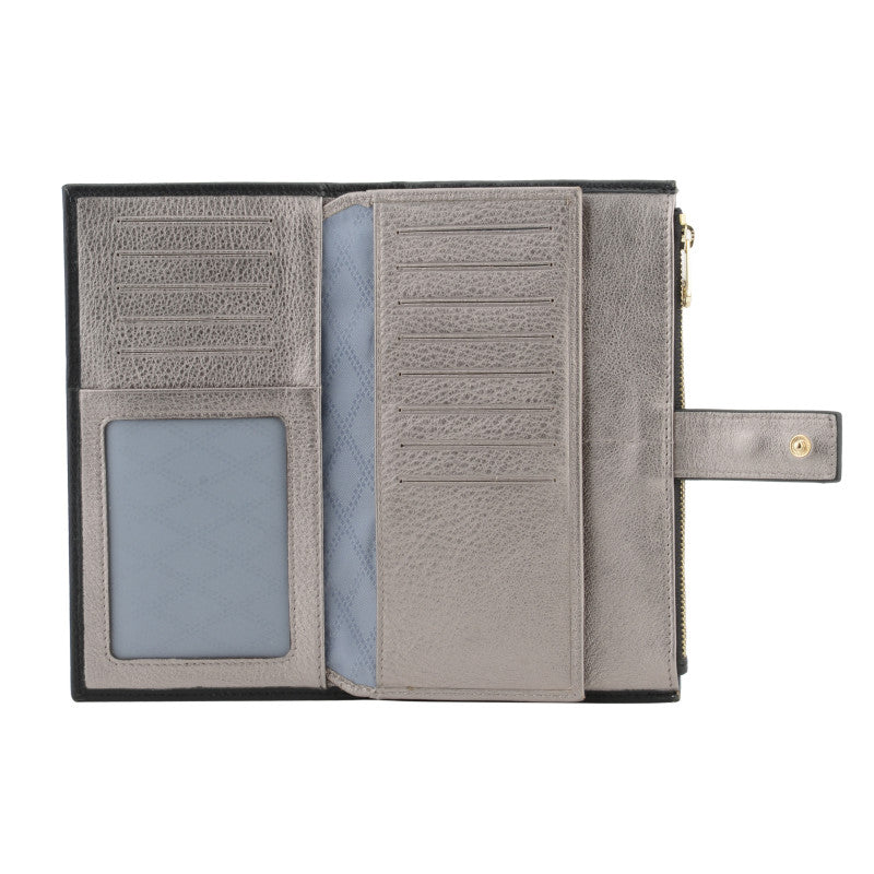 Grand porte-monnaie effet cuir noir pour femme-4