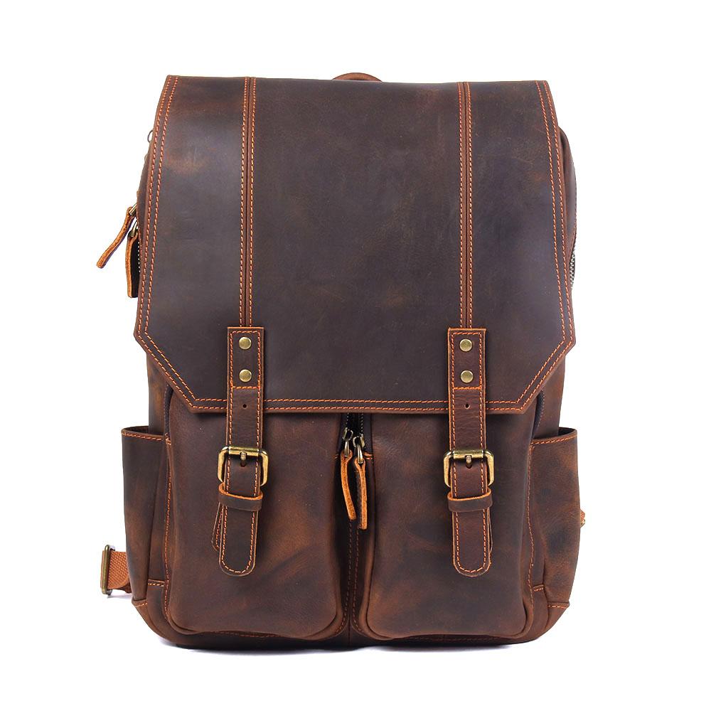 Sac à dos randonnée effet cuir marron-1