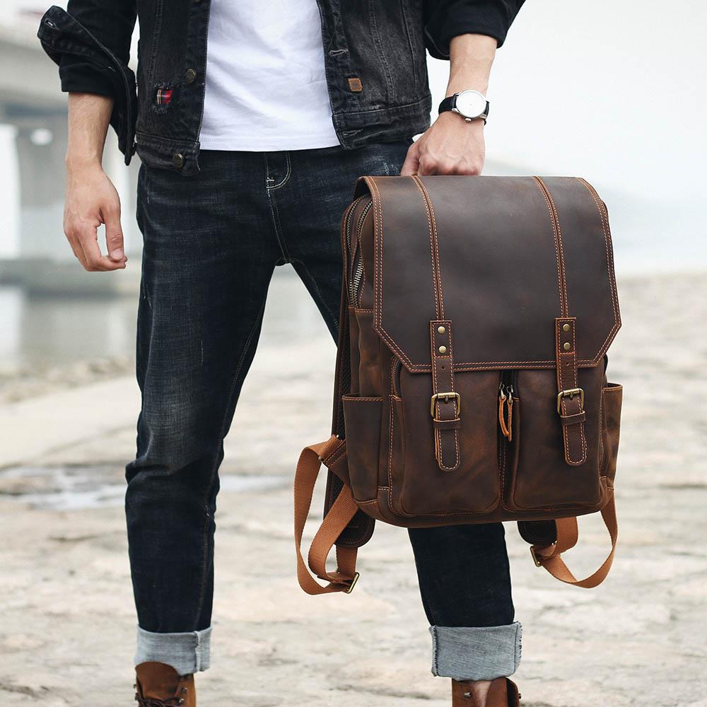 Sac à dos randonnée effet cuir marron-34