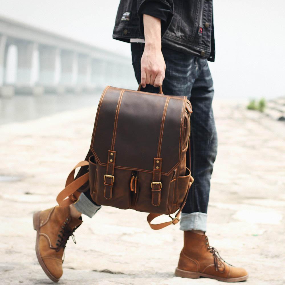 Sac à dos randonnée effet cuir marron-35