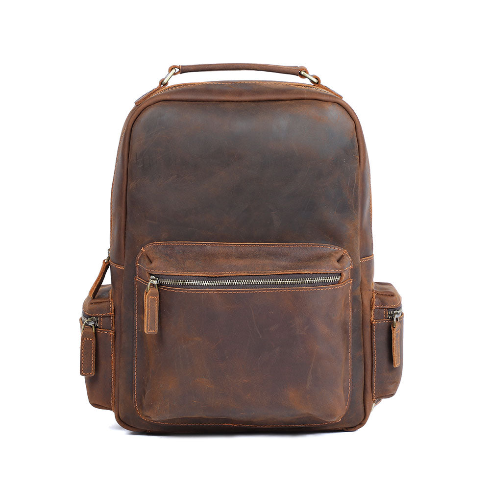 Sac à dos souple effet cuir café pour femme-1
