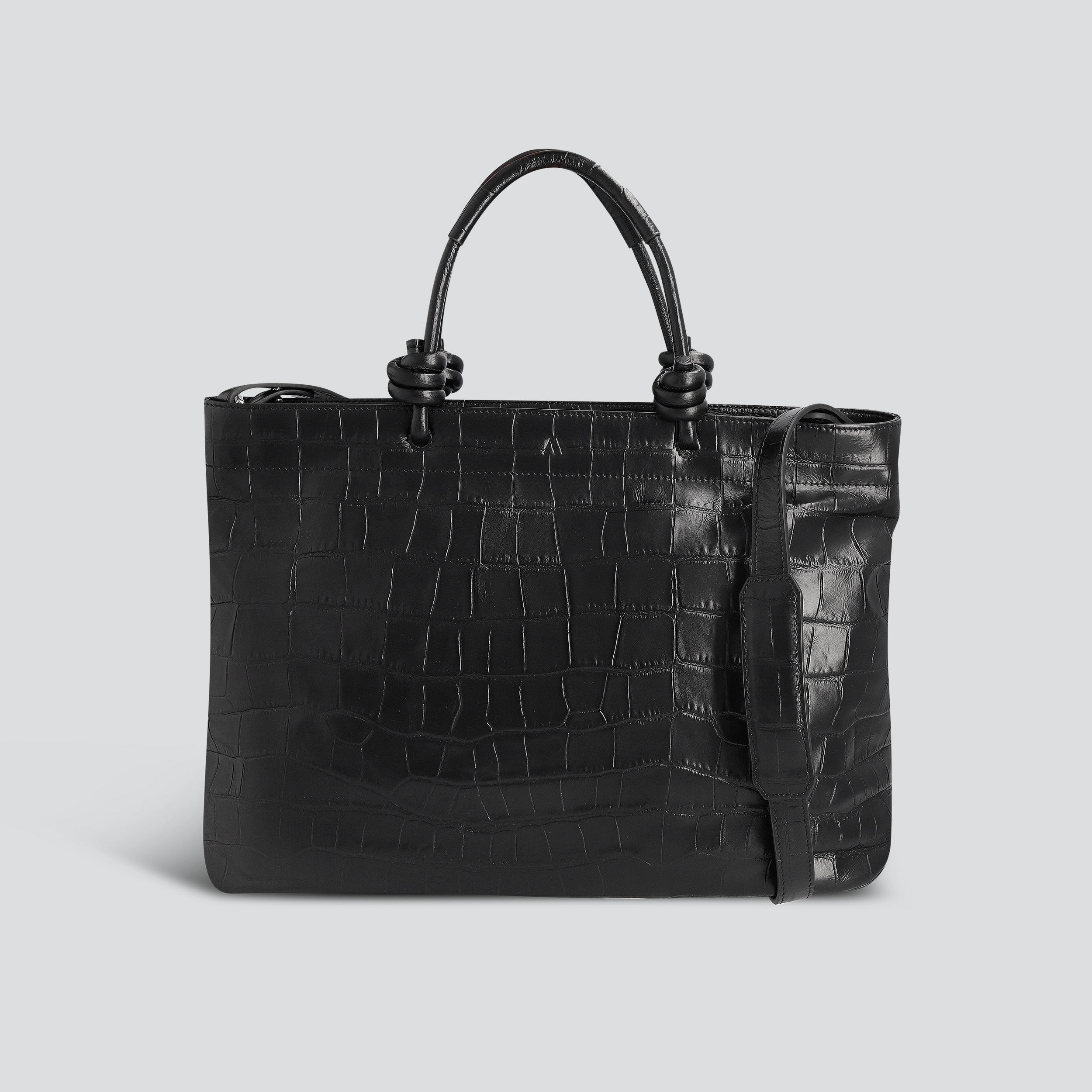 Sac à main effet croco noir pour femme-1