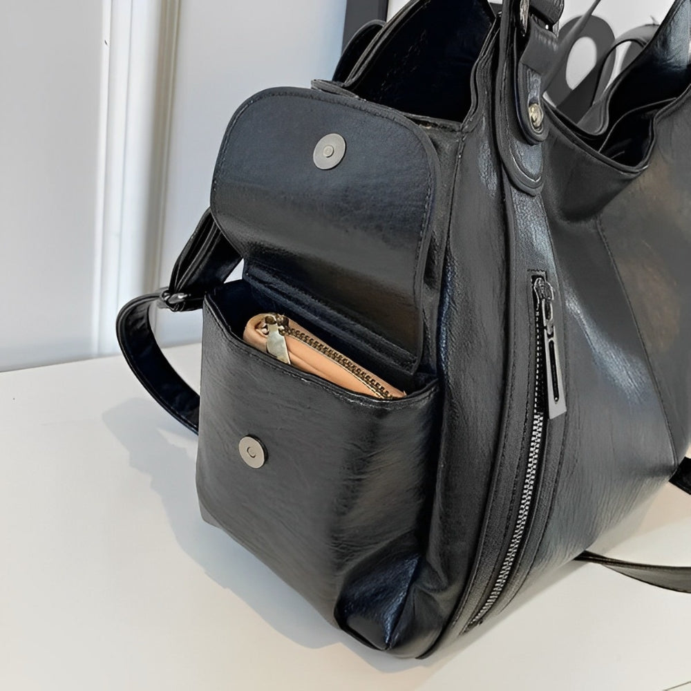 Sac bandoulière zippé effet cuir pour femme-14