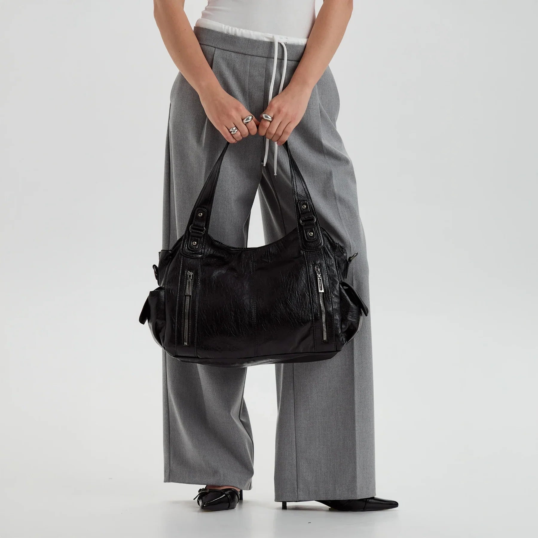 Sac bandoulière zippé effet cuir pour femme-7