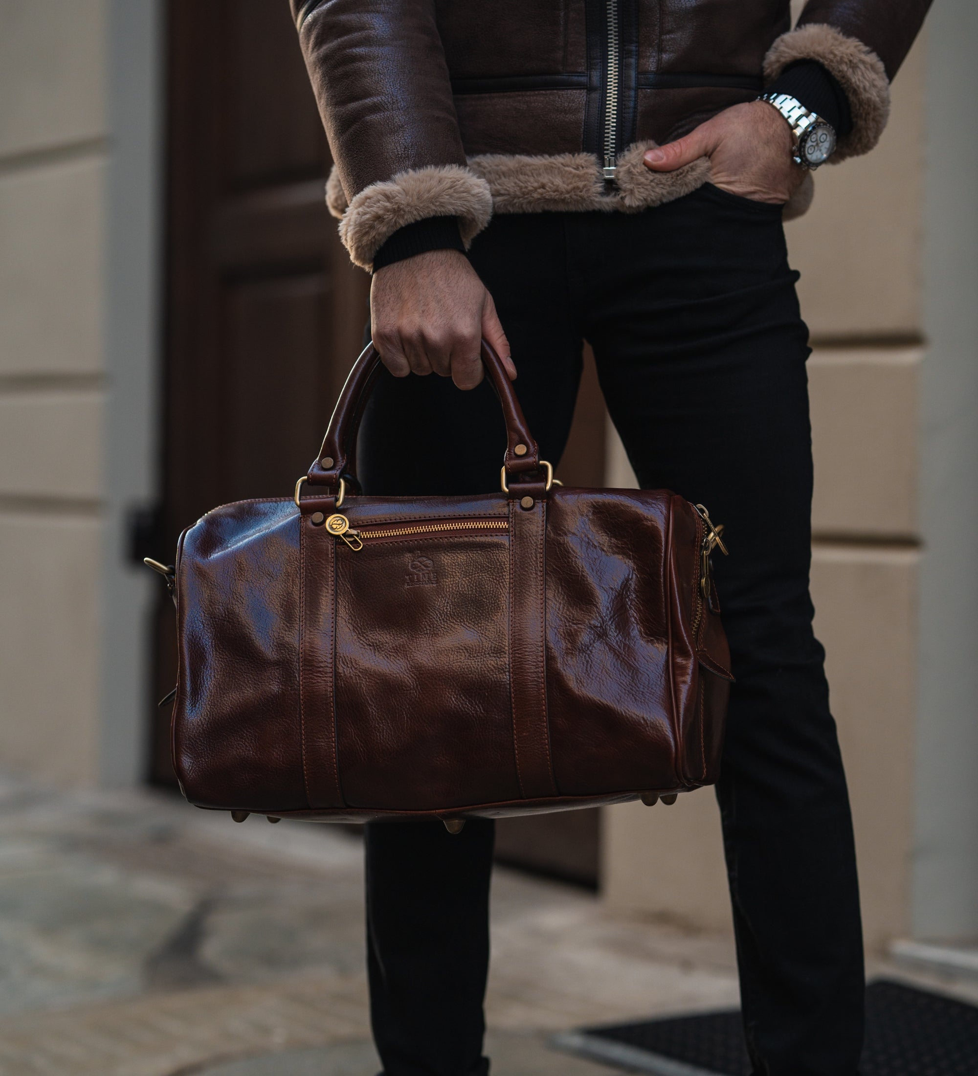 Sac de voyage compact effet cuir-4
